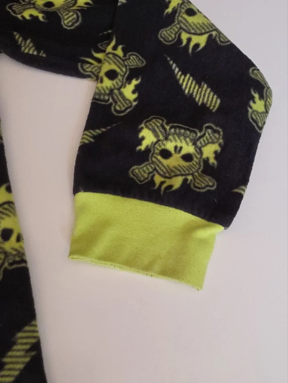 Joe Boxer Black Footie Hoodie with Neon Yellow Skull Print